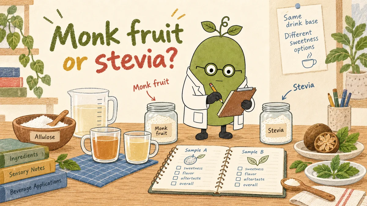 Monk Fruit Doctor compares samples and records observations for Allulose–Monk Fruit vs. Allulose–Stevia Blends: How to Choose.