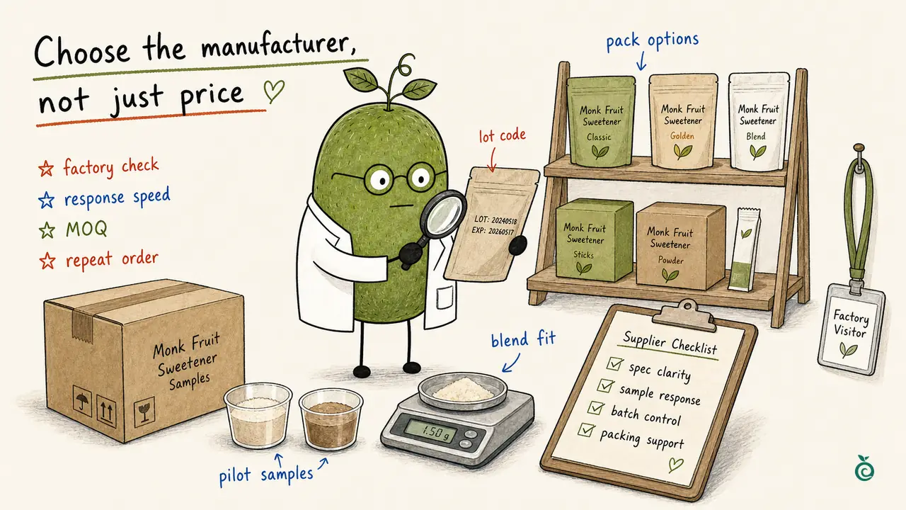 Green Monk Fruit Doctor Xiaohei comparing monk fruit sweetener manufacturer samples, COA, documents and quotation fields.