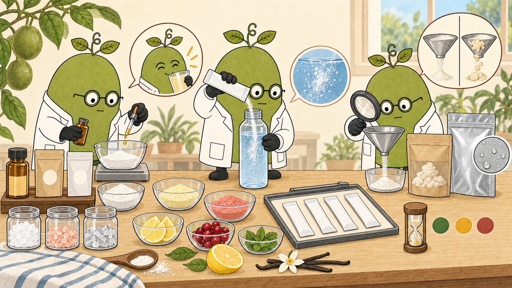 Monk Fruit Doctor illustration: Using Monk Fruit Sweetener in Electrolyte Drink Powder: Formula, Taste, and Stability