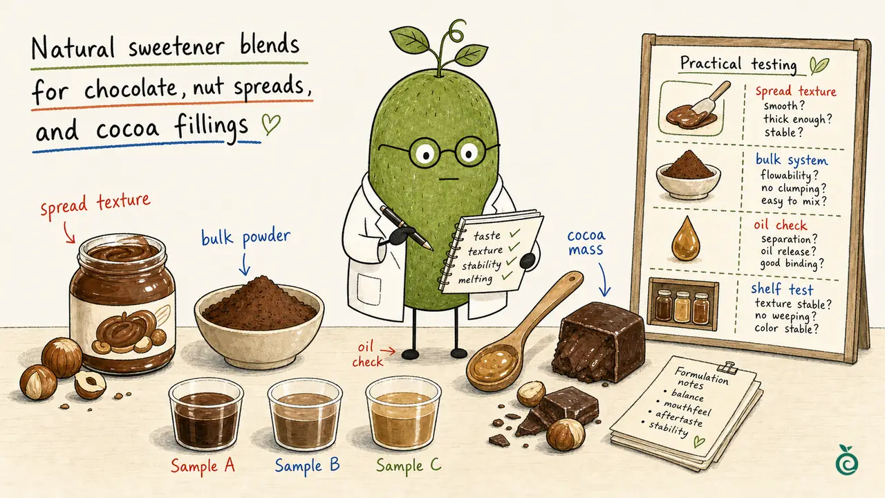 Illustration de Ian Xiaohei sur l'équilibre entre la douceur, la saveur de cacao et la texture à tartiner des garnitures au chocolat et aux noix à teneur réduite en sucre.